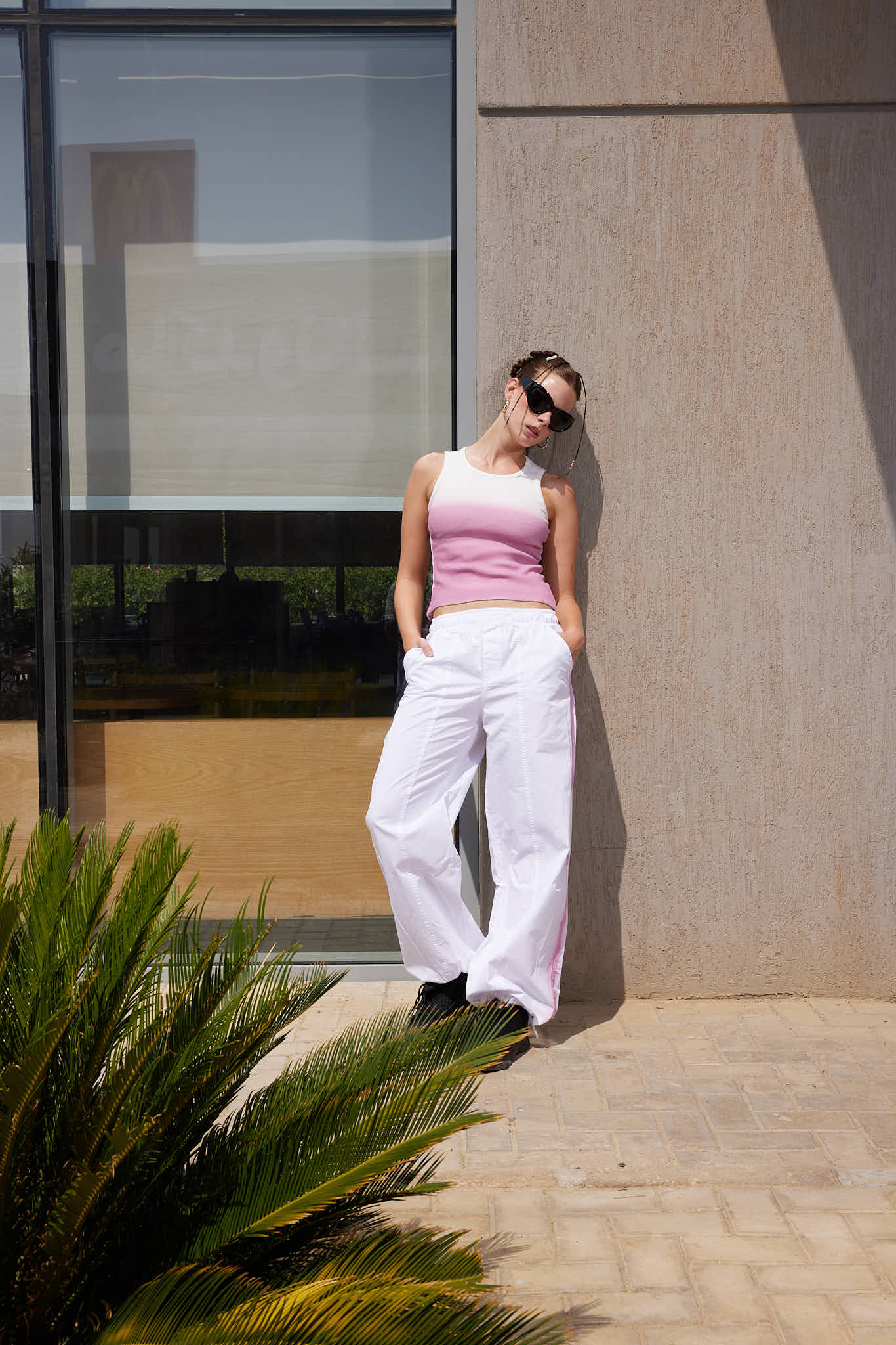 Parachute white pants "with pink lines"