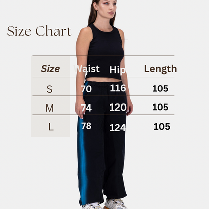 PARACHUTE PANTS IN BLACK "with blue lines"