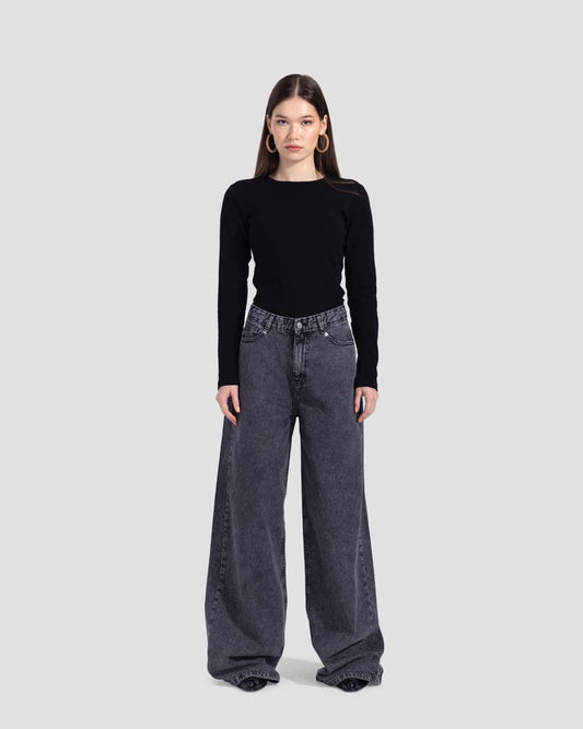 Basic wide-leg pants in washed Dark grey