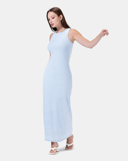 WASHED BABY BLUE BASIC DRESS