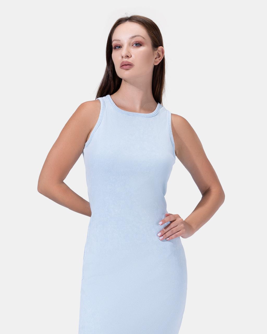 WASHED BABY BLUE BASIC DRESS