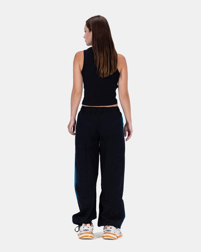 PARACHUTE PANTS IN BLACK "with blue lines"